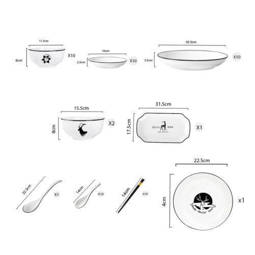 White Antler Printed Ceramic Dinnerware Set Crockery Soup Bowl Plate Server Kitchen Decor Set of 34 - Image 2