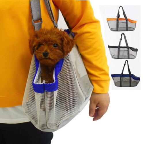 Grey Pet Carrier Bag Breathable Net Mesh Tote Pouch Dog Cat Travels - Image 2