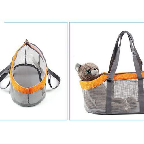 Grey Pet Carrier Bag Breathable Net Mesh Tote Pouch Dog Cat Travels - Image 4