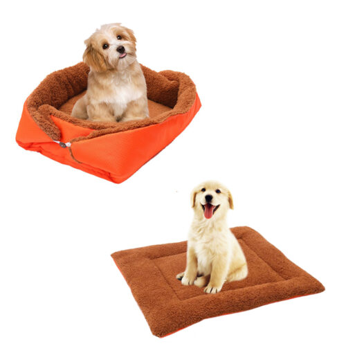 Orange Dual-purpose Cushion Nest Cat Dog Bed Warm Plush Kennel Mat Pet Home Travels - Image 3