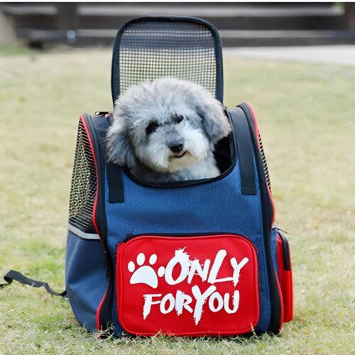 Red Pet Carrier Backpack Breathable Mesh Portable Safety Travels Outdoor Bag