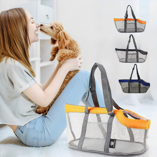 2x Orange Pet Carrier Bag Breathable Net Mesh Tote Pouch Dog Cat Travels - Image 4