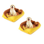 2x Yellow Dual-purpose Cushion Nest Cat Dog Bed Warm Plush Kennel Mat Pet Home Travels