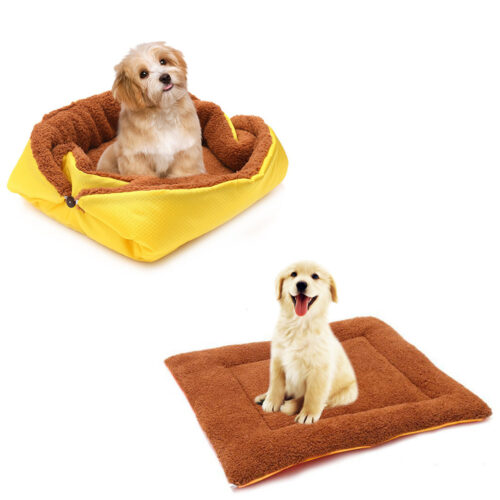 2x Yellow Dual-purpose Cushion Nest Cat Dog Bed Warm Plush Kennel Mat Pet Home Travels - Image 3