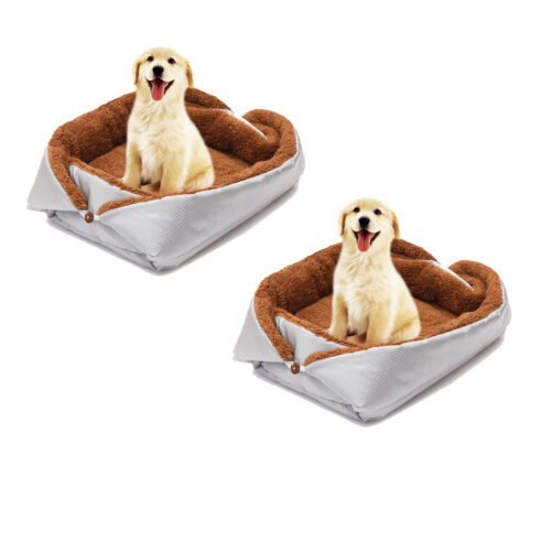 2x Silver Dual-purpose Cushion Nest Cat Dog Bed Warm Plush Kennel Mat Pet Home Travels