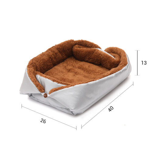 2x Silver Dual-purpose Cushion Nest Cat Dog Bed Warm Plush Kennel Mat Pet Home Travels - Image 4