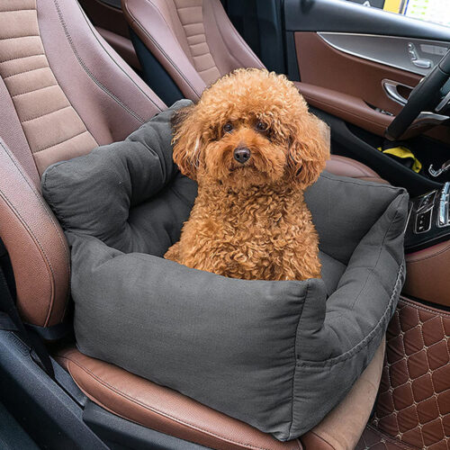 Grey Pet Car Seat Sofa Safety Soft Padded Portable Travel Carrier Bed - Image 2