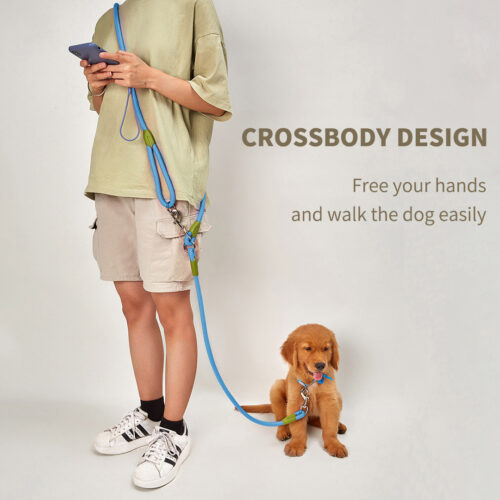 220cm Hands-Free Rope Pet Cat Dog Puppy Double Ended Leash Blue - Image 2