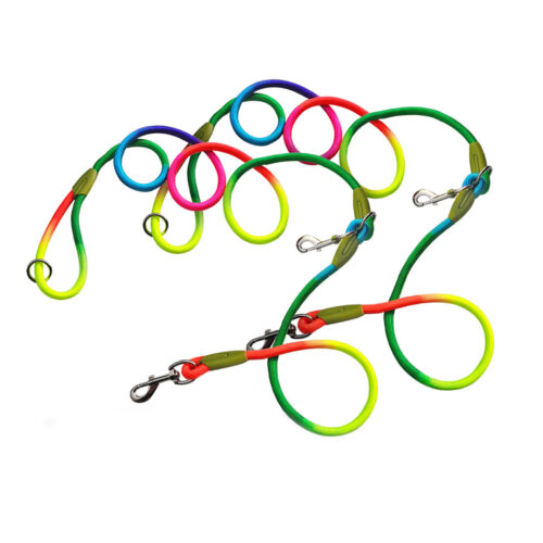 2x 220cm Hands-Free Rope Pet Cat Dog Puppy Double Ended Leash Rainbow
