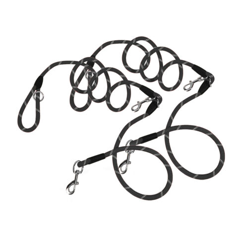 2x 220cm Hands-Free Rope Pet Cat Dog Puppy Double Ended Leash Black