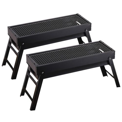 2x 60cm Portable Folding Thick Box Charcoal Grill for Outdoor BBQ Camping