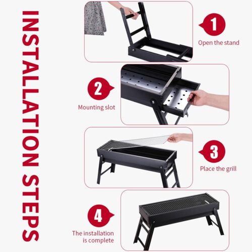 2x 60cm Portable Folding Thick Box Charcoal Grill for Outdoor BBQ Camping - Image 9