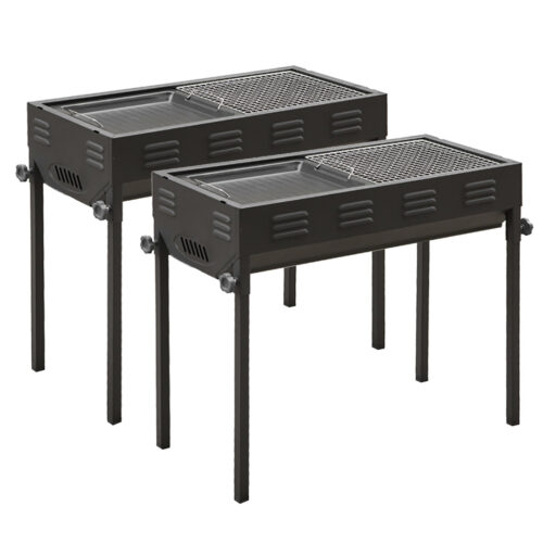 2x 66cm Portable Folding Thick Box Charcoal Grill for Outdoor BBQ Camping
