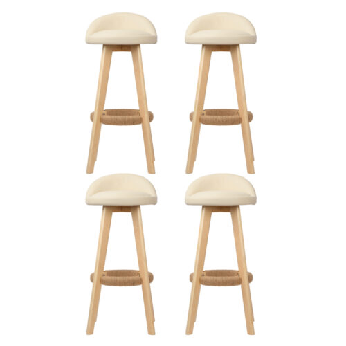 Artiss 4x Bar Stools Padded Leather Wooden Beige - Image 3