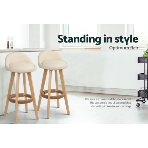 Artiss 4x Bar Stools Padded Leather Wooden Beige - Image 5