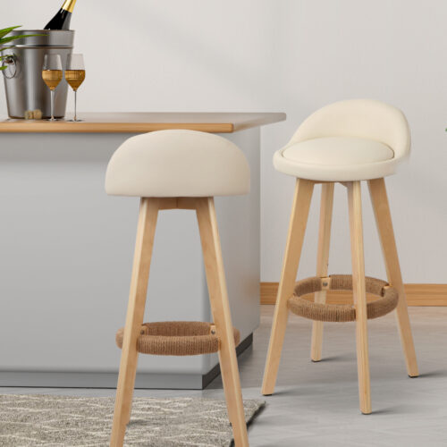 Artiss 4x Bar Stools Padded Leather Wooden Beige - Image 7