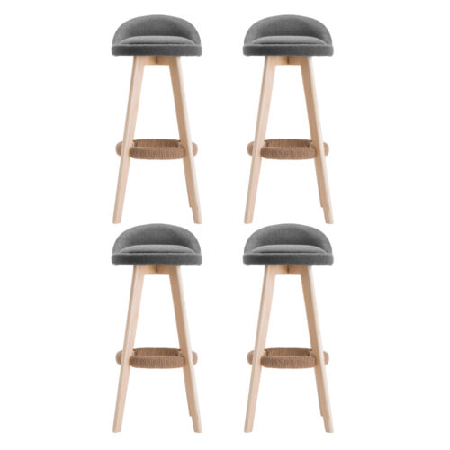 Artiss 4x Bar Stools Padded Linen Wooden Grey - Image 3