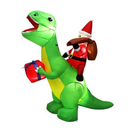 Santaco Christmas Inflatables Outdoor Santa Claus Riding Dinosaur Lights Decor - Image 2
