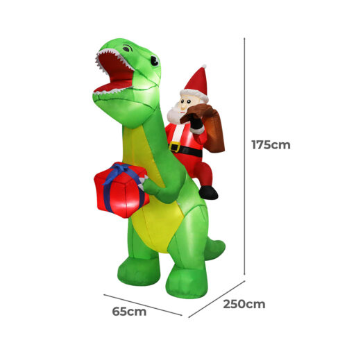 Santaco Christmas Inflatables Outdoor Santa Claus Riding Dinosaur Lights Decor - Image 3