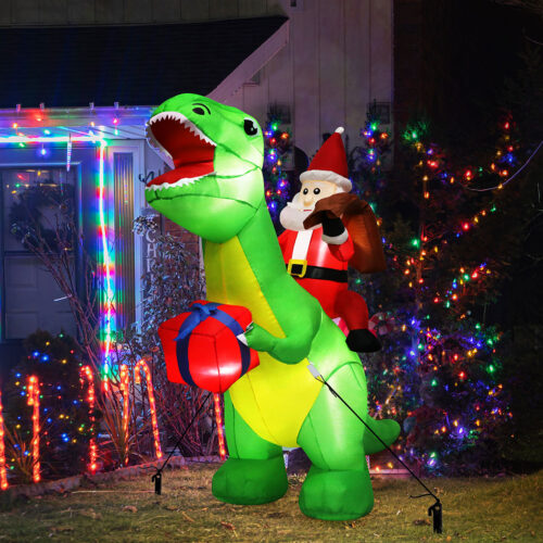 Santaco Christmas Inflatables Outdoor Santa Claus Riding Dinosaur Lights Decor - Image 7