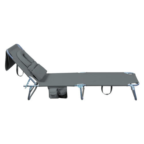 Levede Folding Sun Lounger Outdoor Pool Beach Garden Recliner Chair Face Down Grey - Image 4