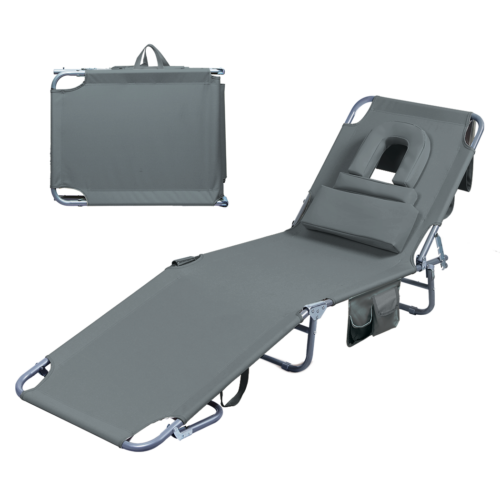 Levede Folding Sun Lounger Outdoor Pool Beach Garden Recliner Chair Face Down Grey - Image 9