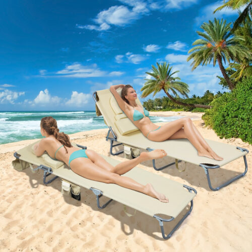 Levede Folding Sun Lounger Outdoor Pool Beach Lounge Recliner Chair Face Down - Image 7