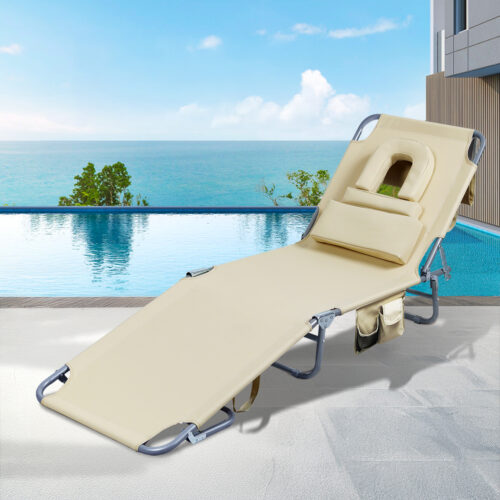 Levede Folding Sun Lounger Outdoor Pool Beach Lounge Recliner Chair Face Down - Image 8