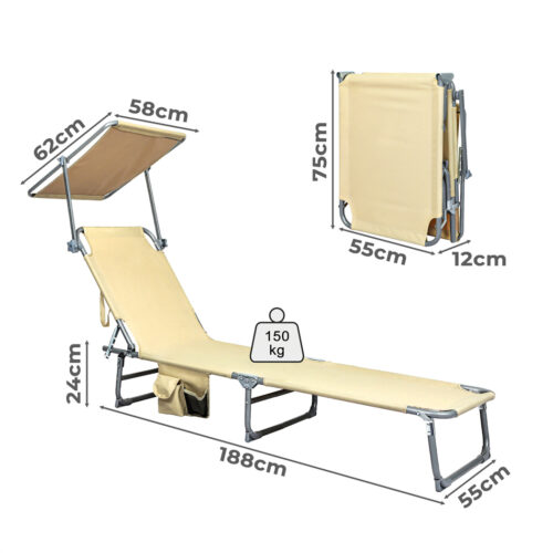 Levede Folding Beach Lounge Chair Portable Sun Lounger Deck Outdoor Sunshade - Image 3