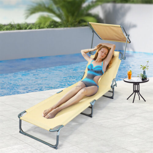 Levede Folding Beach Lounge Chair Portable Sun Lounger Deck Outdoor Sunshade - Image 8