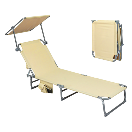 Levede Folding Beach Lounge Chair Portable Sun Lounger Deck Outdoor Sunshade - Image 9