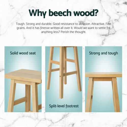 Artiss 4x Bar Stools Kitchen Chairs Wooden Nature - Image 3