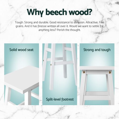 Artiss 4x Bar Stools Kitchen Chairs Wooden White - Image 3