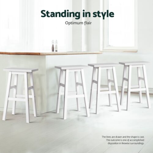 Artiss 4x Bar Stools Kitchen Chairs Wooden White - Image 4