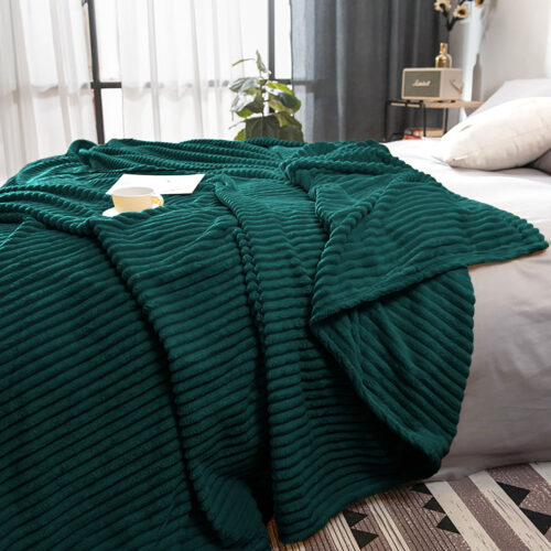 Dark GreenThrow Blanket Warm Cozy Striped Pattern Thin Flannel Fleece Bed Sofa Comforter - Image 5