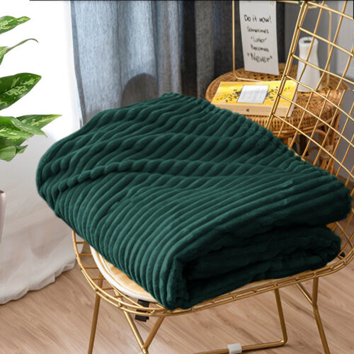 Dark GreenThrow Blanket Warm Cozy Striped Pattern Thin Flannel Fleece Bed Sofa Comforter - Image 10