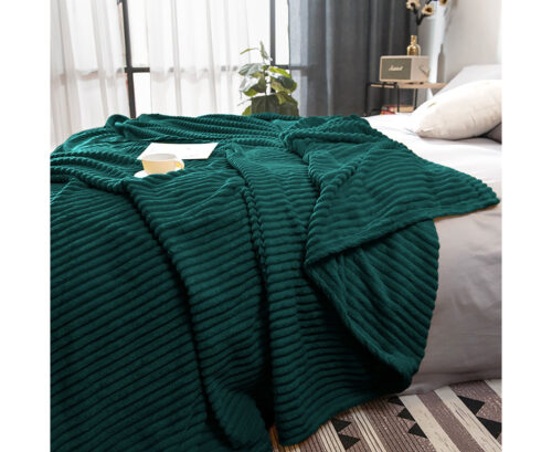 2x Dark GreenThrow Blanket Warm Cozy Striped Pattern Thin Flannel Fleece Bed Sofa Comforter - Image 5