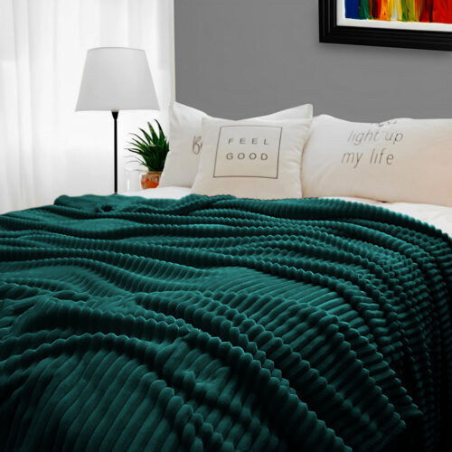 2x Dark GreenThrow Blanket Warm Cozy Striped Pattern Thin Flannel Fleece Bed Sofa Comforter - Image 6
