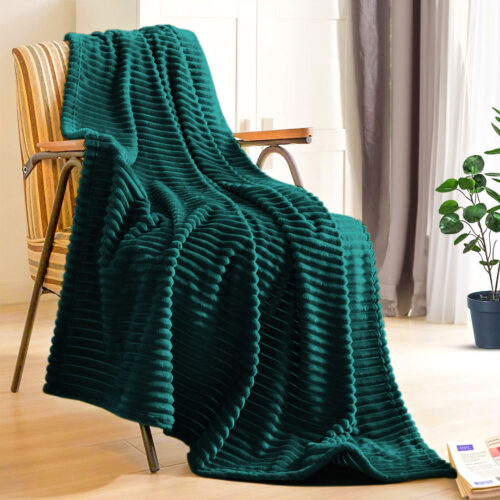 2x Dark GreenThrow Blanket Warm Cozy Striped Pattern Thin Flannel Fleece Bed Sofa Comforter - Image 7