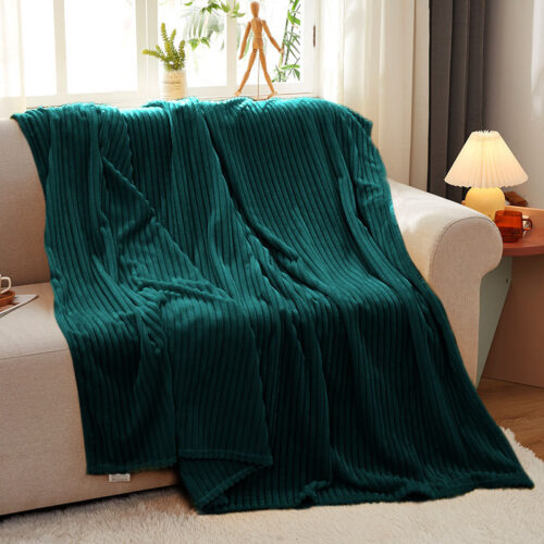 2x Dark GreenThrow Blanket Warm Cozy Striped Pattern Thin Flannel Fleece Bed Sofa Comforter - Image 8