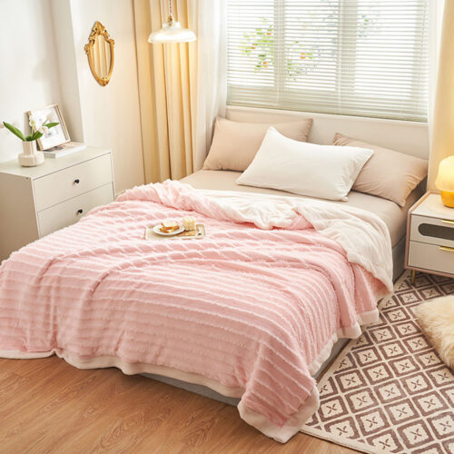 Throw Blanket Warm Cozy Double Sided Thick Flannel Fleece Bed Sofa Comforter Pink - Image 2