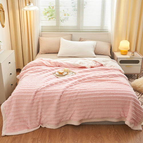 Throw Blanket Warm Cozy Double Sided Thick Flannel Fleece Bed Sofa Comforter Pink - Image 3
