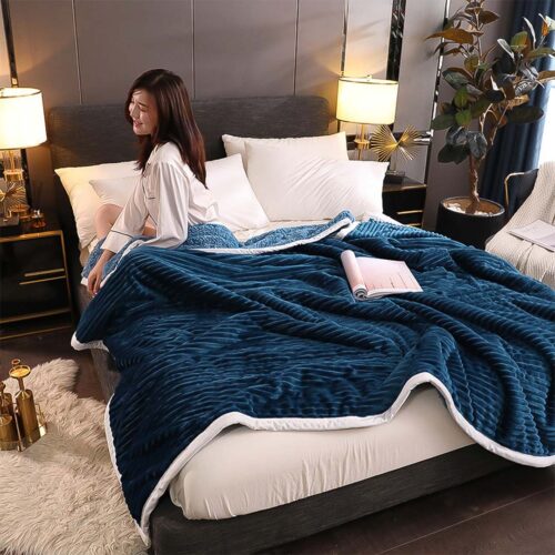 Throw Blanket Warm Cozy Double Sided Thick Flannel Fleece Bed Sofa Comforter Dark Blue - Image 3