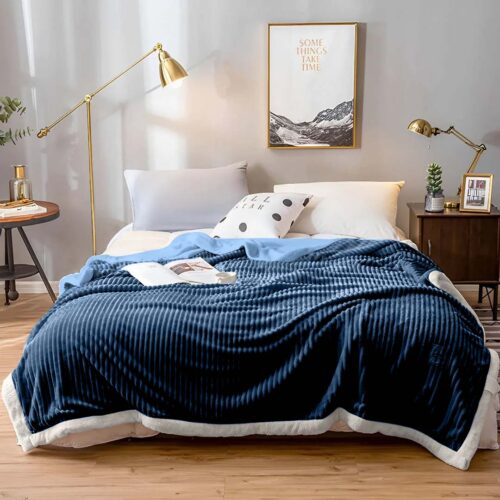 Throw Blanket Warm Cozy Double Sided Thick Flannel Fleece Bed Sofa Comforter Dark Blue - Image 4