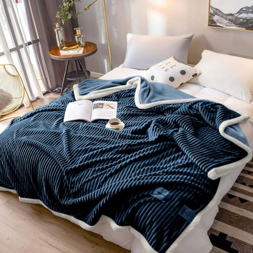 Throw Blanket Warm Cozy Double Sided Thick Flannel Fleece Bed Sofa Comforter Dark Blue - Image 5