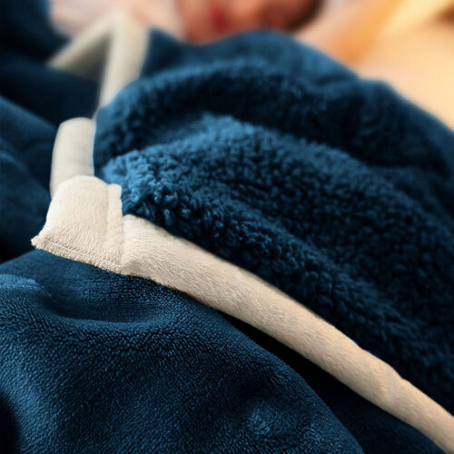 2x Navy Blue Throw Blanket Warm Cozy Double Sided Thick Flannel Fleece Bed Sofa Comforter - Image 2