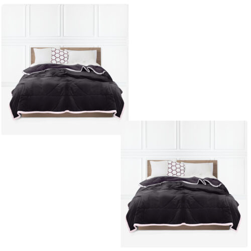 2x Dark Grey Throw Blanket Warm Cozy Double Sided Thick Flannel Fleece Bed Sofa Comforter