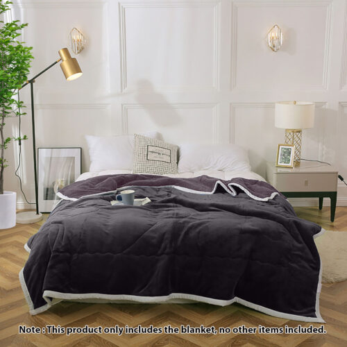 2x Dark Grey Throw Blanket Warm Cozy Double Sided Thick Flannel Fleece Bed Sofa Comforter - Image 2