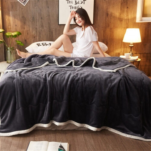 2x Dark Grey Throw Blanket Warm Cozy Double Sided Thick Flannel Fleece Bed Sofa Comforter - Image 7