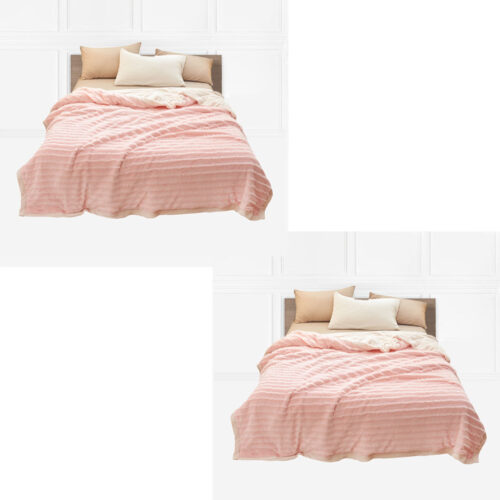 2x Throw Blanket Warm Cozy Double Sided Thick Flannel Fleece Bed Sofa Comforter Pink